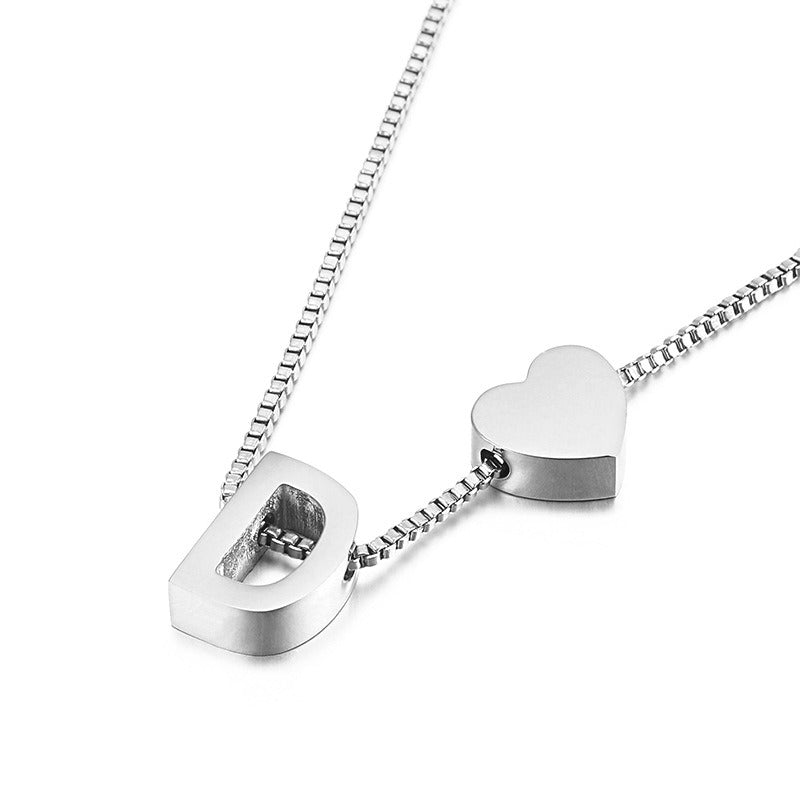 Peach Heart 26 Letters Love Letter Titanium Steel Necklace