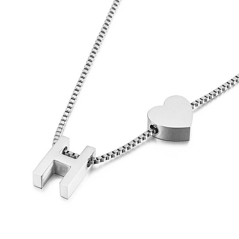 Peach Heart 26 Letters Love Letter Titanium Steel Necklace