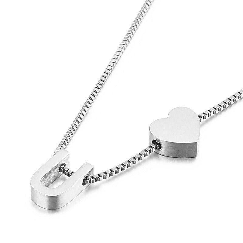 Peach Heart 26 Letters Love Letter Titanium Steel Necklace