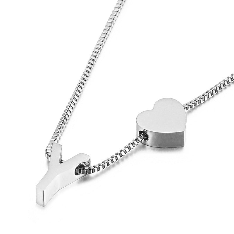 Peach Heart 26 Letters Love Letter Titanium Steel Necklace