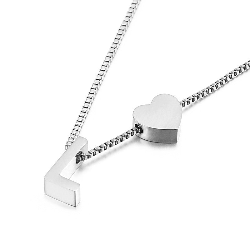 Peach Heart 26 Letters Love Letter Titanium Steel Necklace