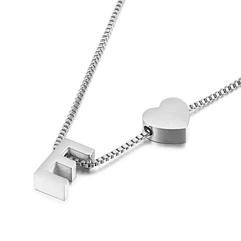 Peach Heart 26 Letters Love Letter Titanium Steel Necklace