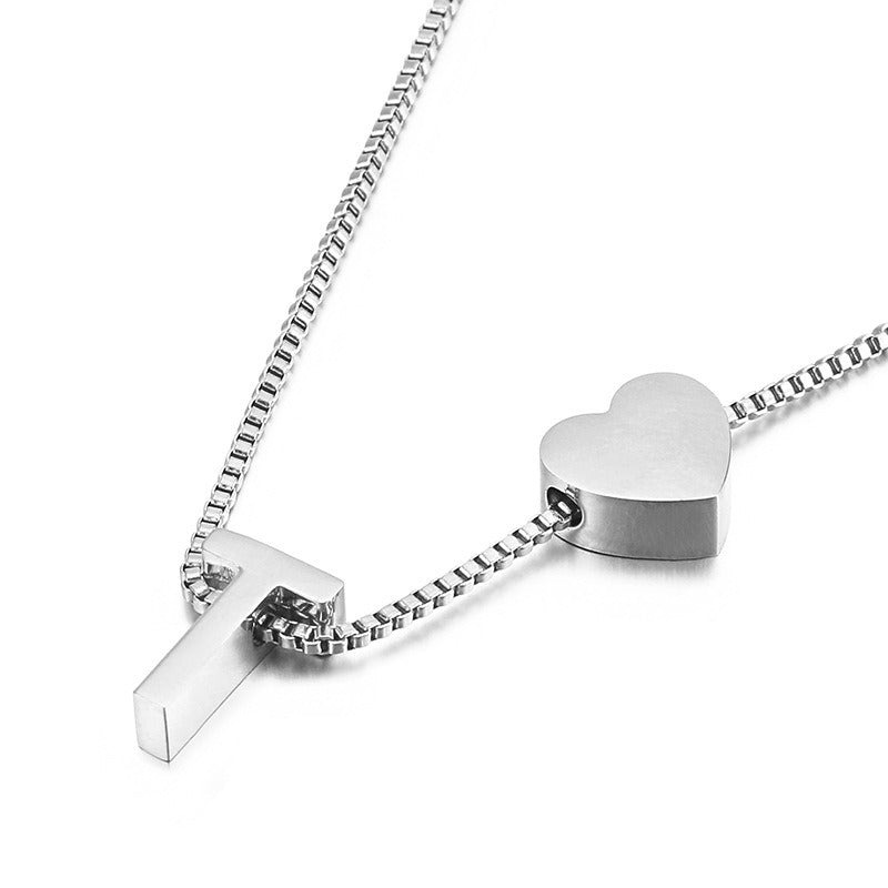 Peach Heart 26 Letters Love Letter Titanium Steel Necklace