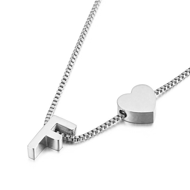 Peach Heart 26 Letters Love Letter Titanium Steel Necklace