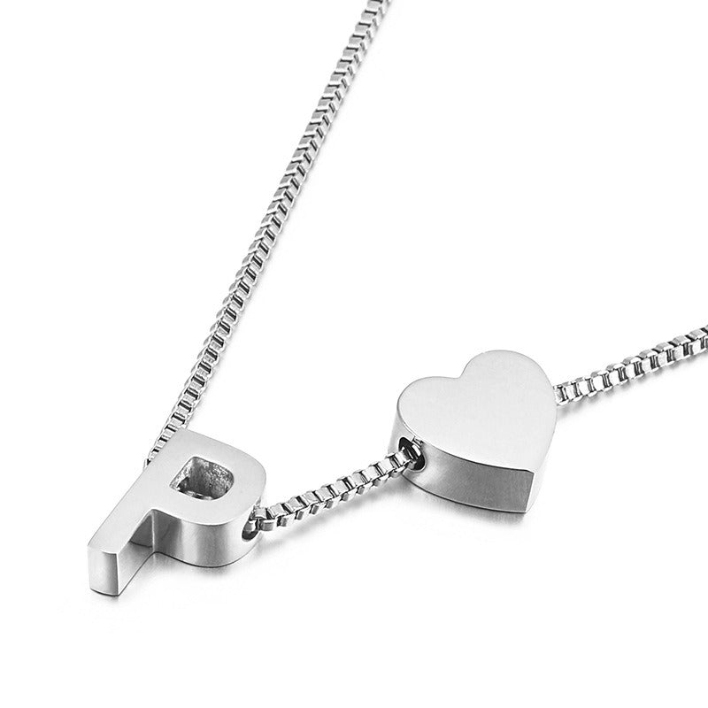 Peach Heart 26 Letters Love Letter Titanium Steel Necklace