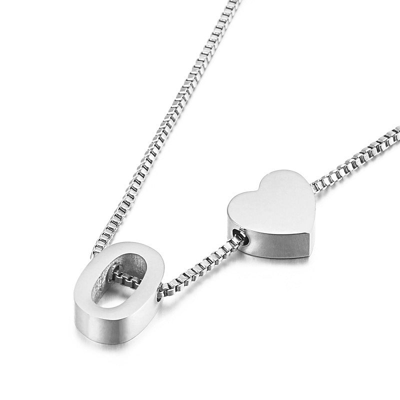 Peach Heart 26 Letters Love Letter Titanium Steel Necklace