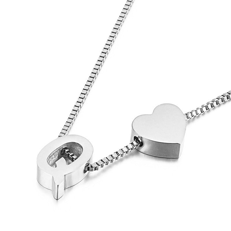 Peach Heart 26 Letters Love Letter Titanium Steel Necklace