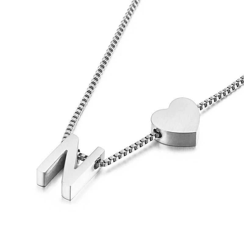 Peach Heart 26 Letters Love Letter Titanium Steel Necklace