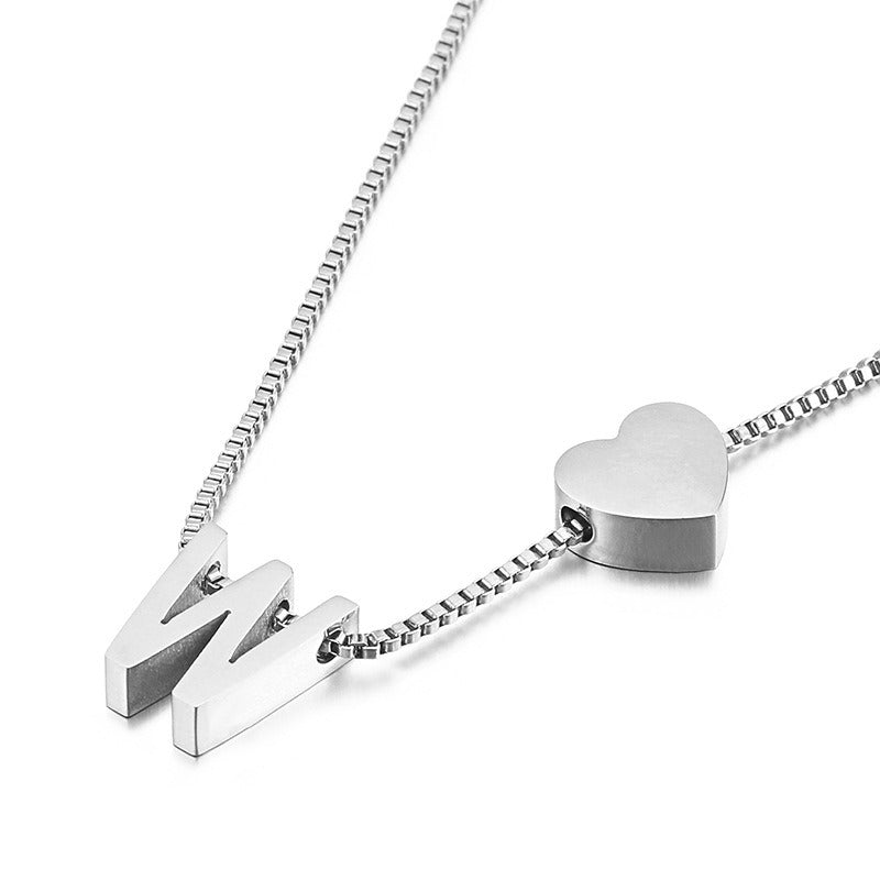 Peach Heart 26 Letters Love Letter Titanium Steel Necklace