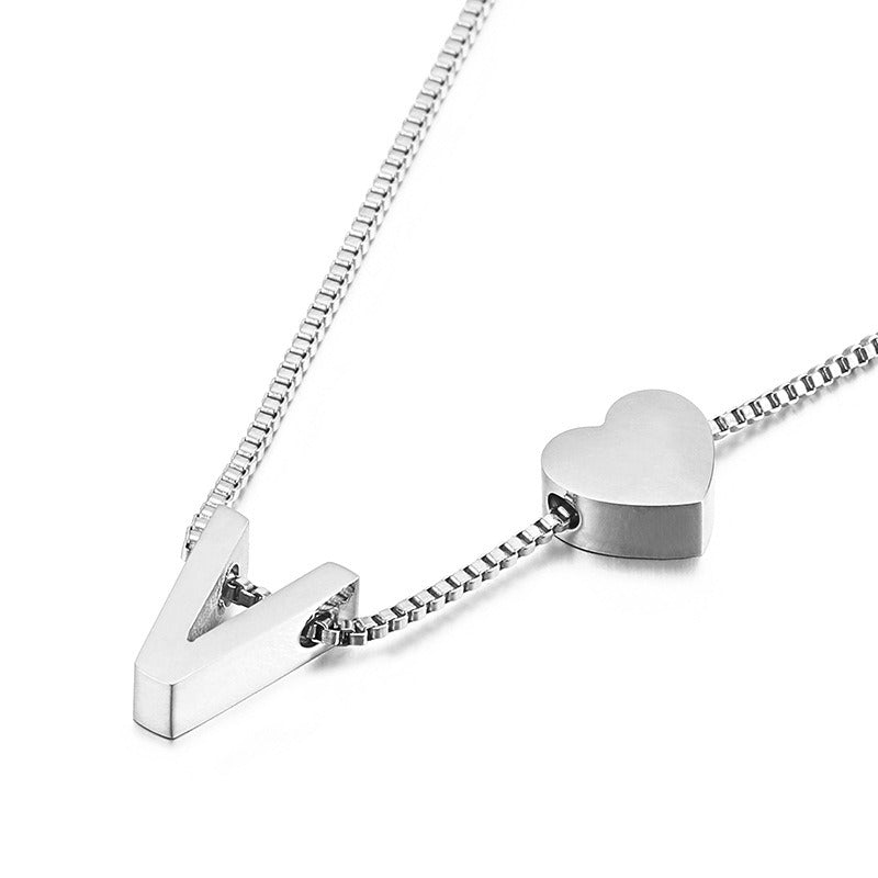 Peach Heart 26 Letters Love Letter Titanium Steel Necklace