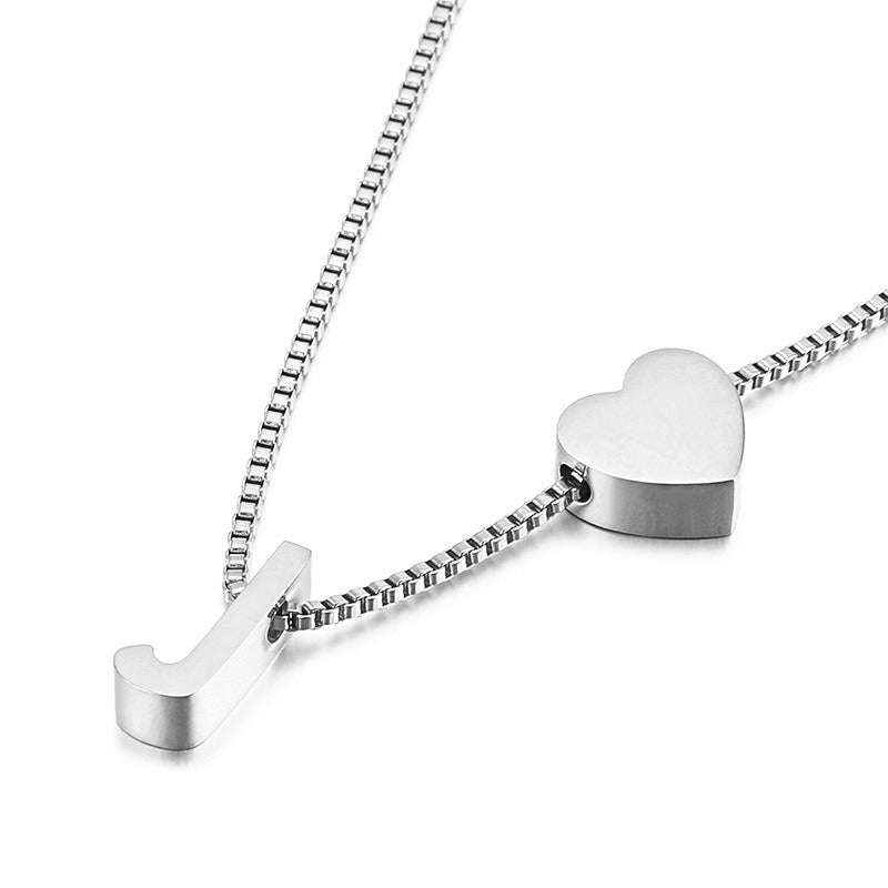 Peach Heart 26 Letters Love Letter Titanium Steel Necklace