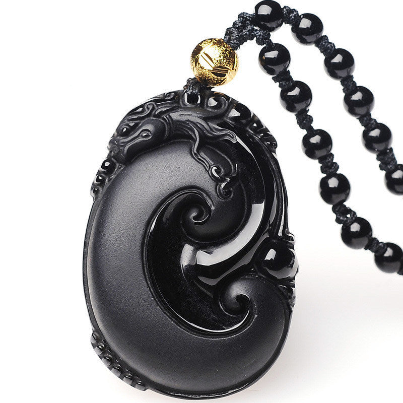 Natural Obsidian Frosted Pi Xiu Pendant Men's And Women's Necklaces