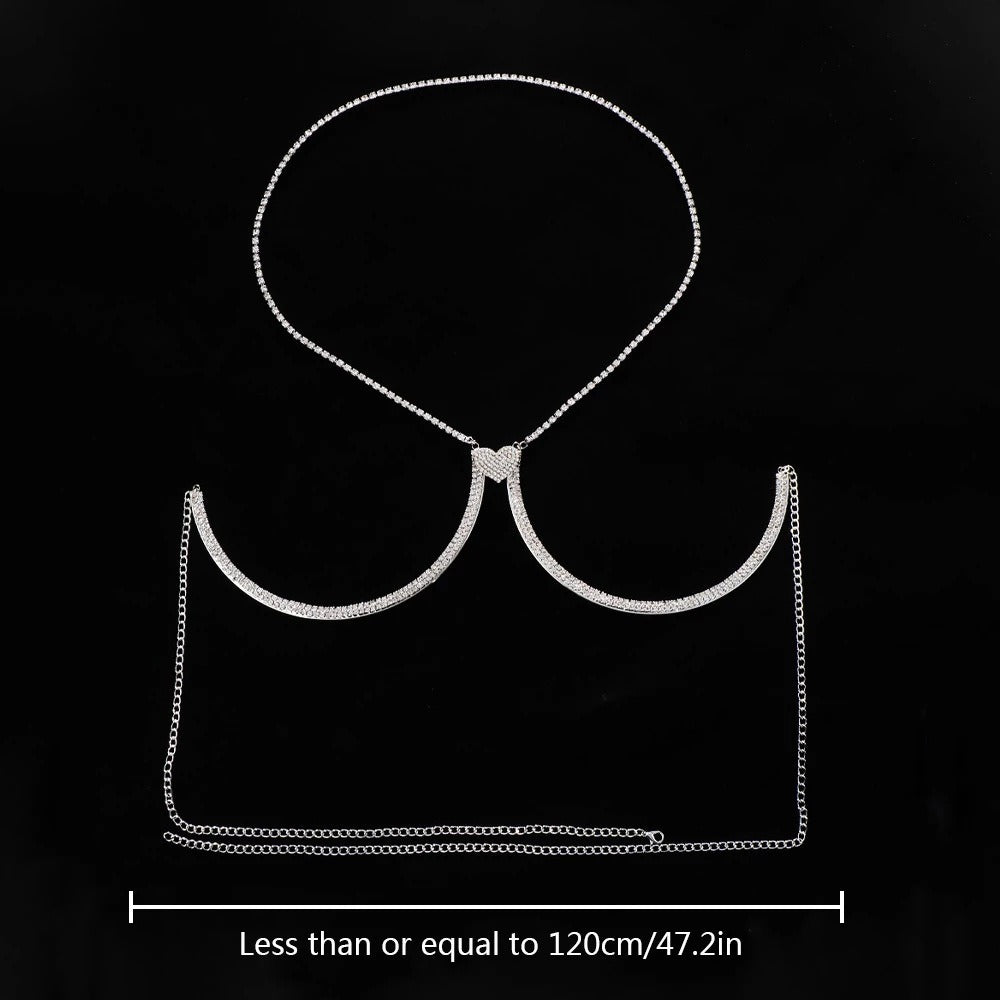 Love Chest Beach Jewelry Nightclub Halter Rhinestone Body Chain