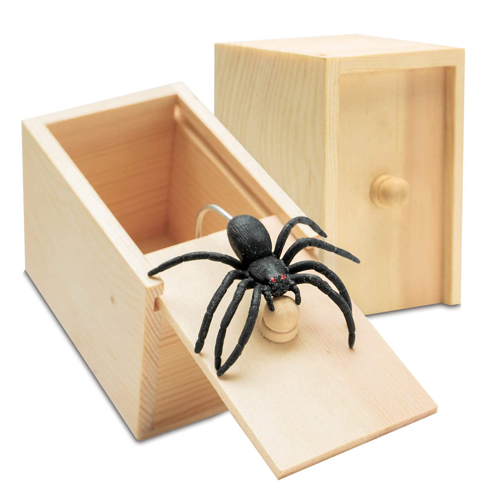 Fake Spider in a Box Prank Halloween Gift for Adults Kids, Wooden Pop Out Scare Joke Toys