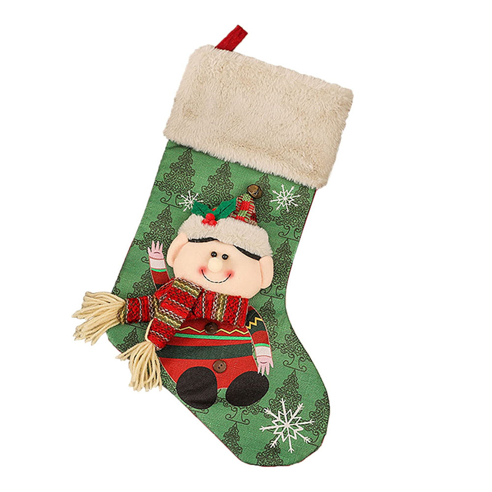 18" Christmas Stocking Set Burlap Plaid Decorations for Fireplace and Party