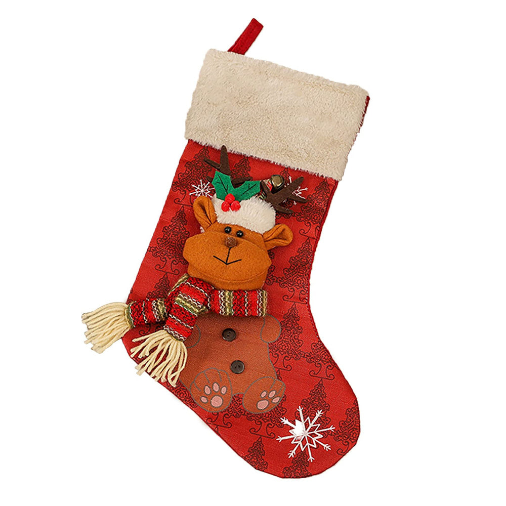 18" Christmas Stocking Set Burlap Plaid Decorations for Fireplace and Party