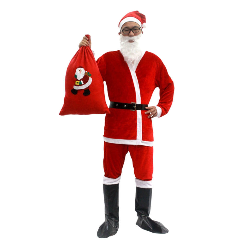 Deluxe Men's Christmas Santa Claus Costume 7 Pcs Santa Suit Women Christmas Suit