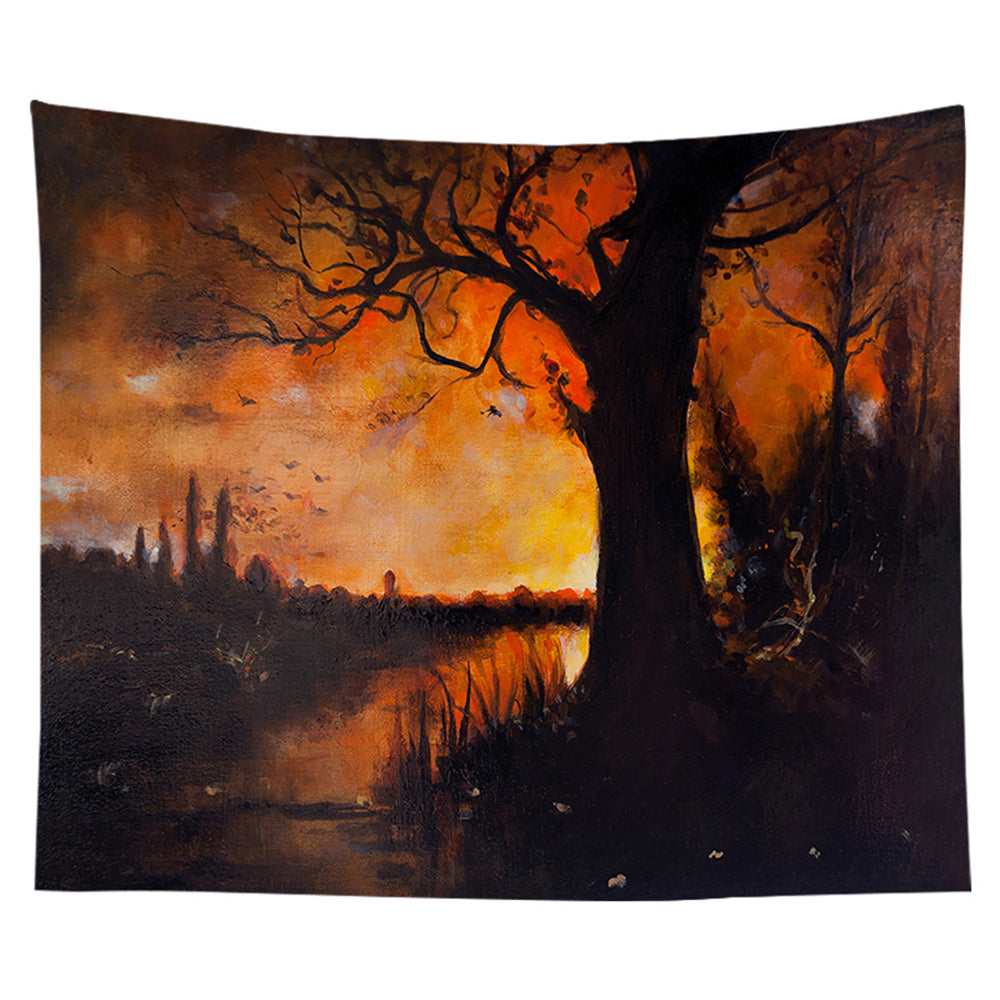 Halloween Night Tapestry Wall Hanging Haunted Woods and Pumpkins for Bedroom