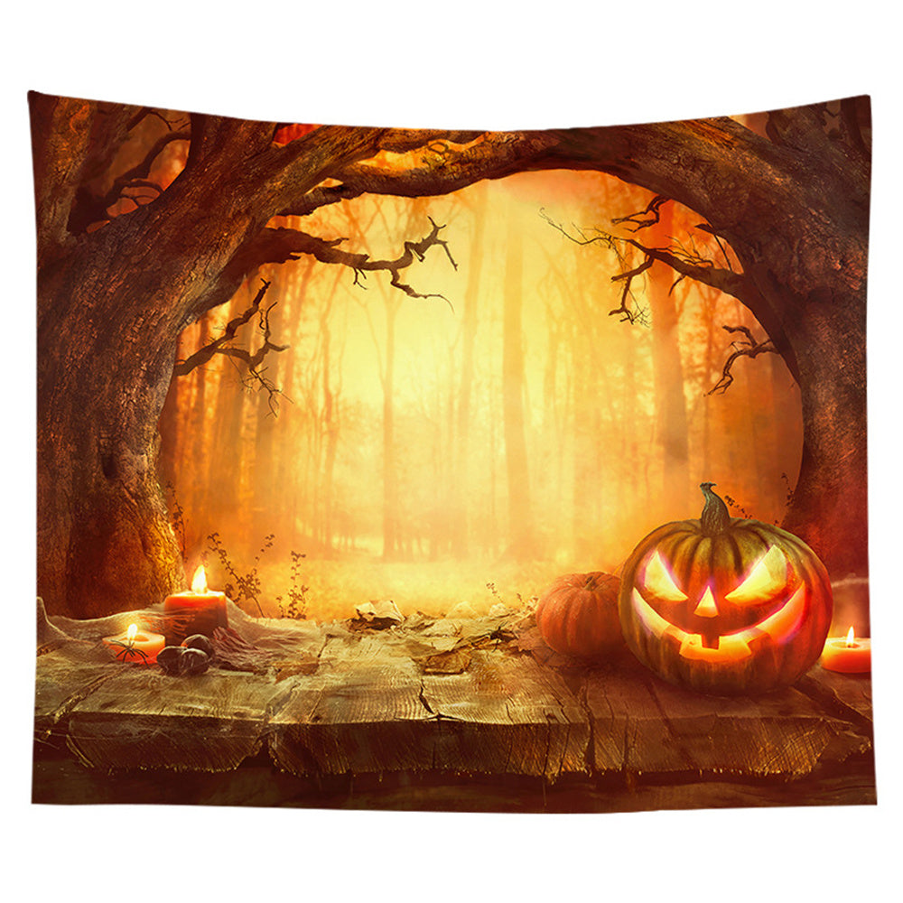 Halloween Night Tapestry Wall Hanging Haunted Woods and Pumpkins for Bedroom