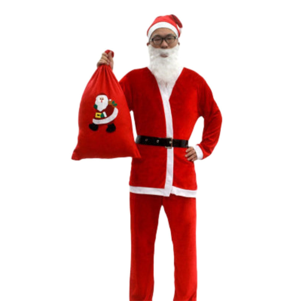 Deluxe Men's Christmas Santa Claus Costume 7 Pcs Santa Suit Women Christmas Suit