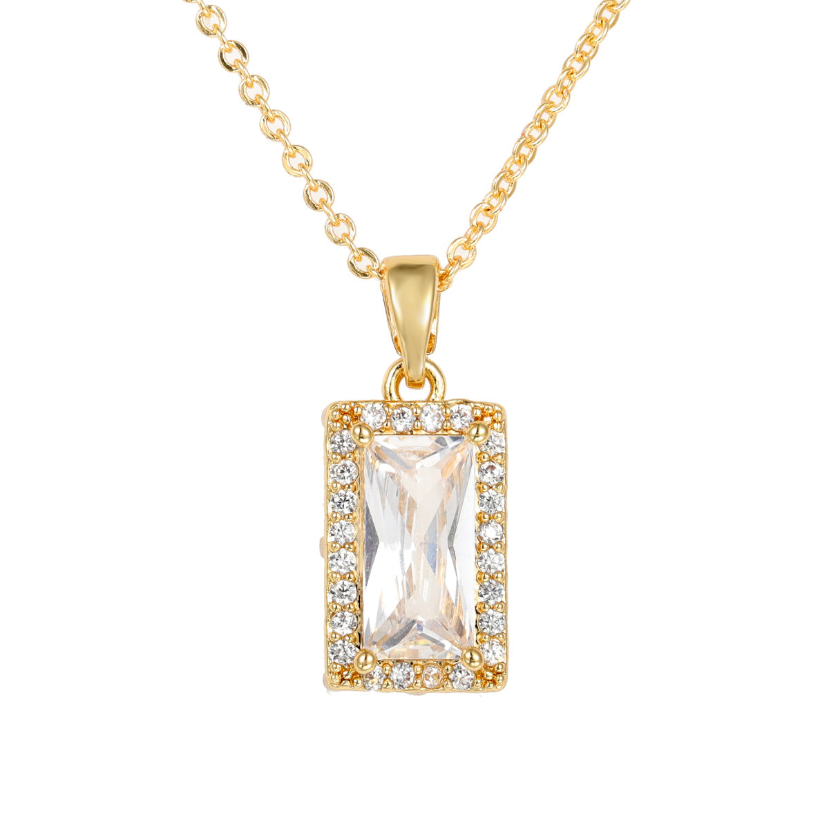 American diamond-encrusted light luxury zircon geometric square necklace with high-end design and versatile niche