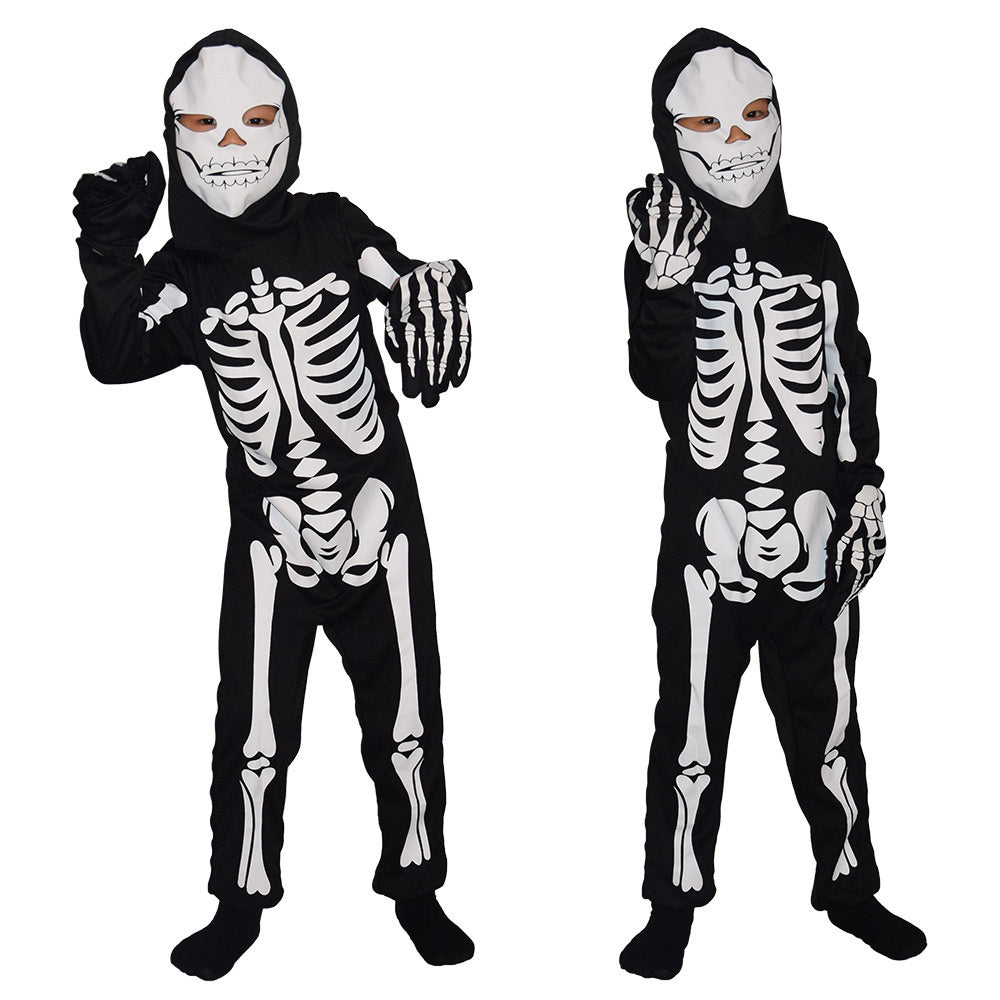 Halloween Skeleton Costume Kids with Gloves Bone Skull Outfit for Boys and Girls