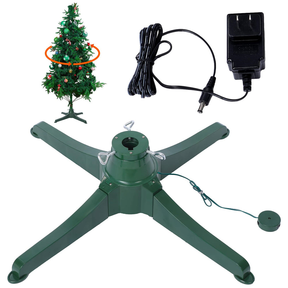 360° Rotating Christmas Tree Stand for 7.5ft, 80lb Trees with Power Adapter