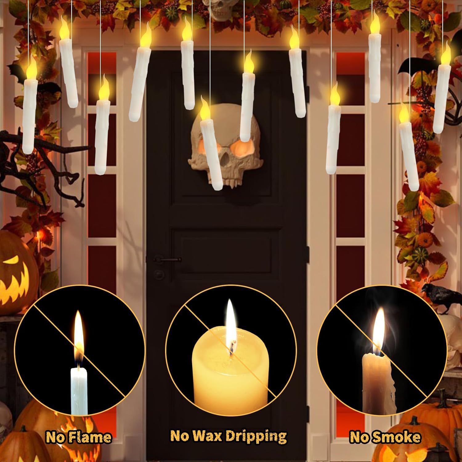 Floating Candles with Wand, 12 PCS Magic Hanging Candles with Wand Remote