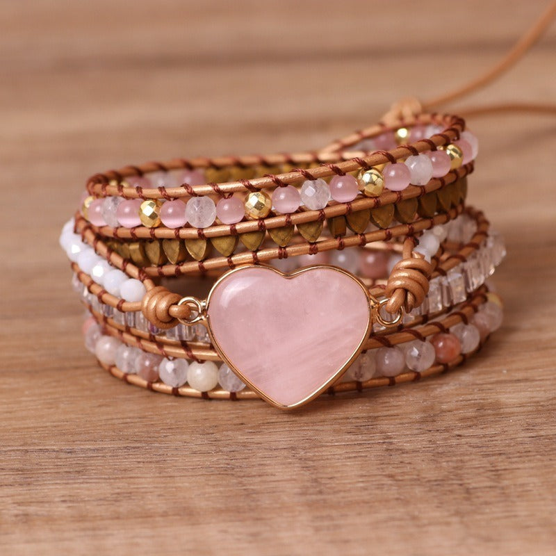 Love Pink Crystal Chip Braided Bracelets Creative Multi-layered Jewelry