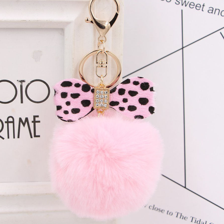 Leopard Bow Fur Ball Schoolbag Pendant Key Chain