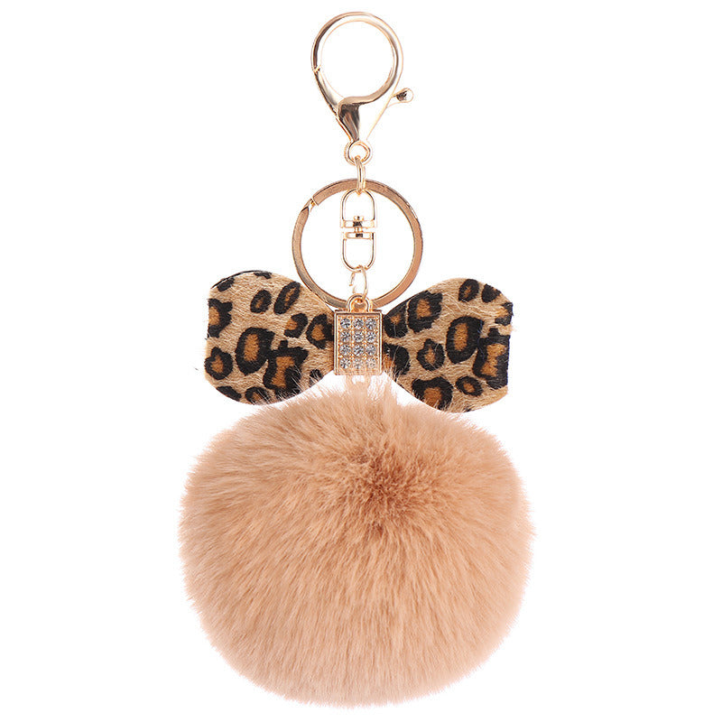 Leopard Bow Fur Ball Schoolbag Pendant Key Chain