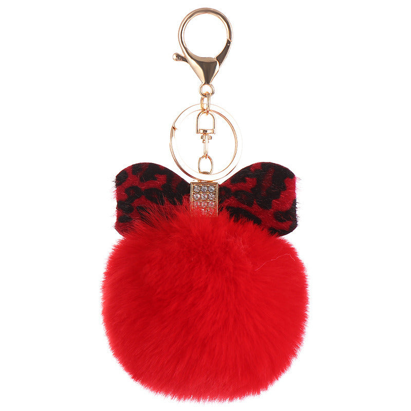 Leopard Bow Fur Ball Schoolbag Pendant Key Chain