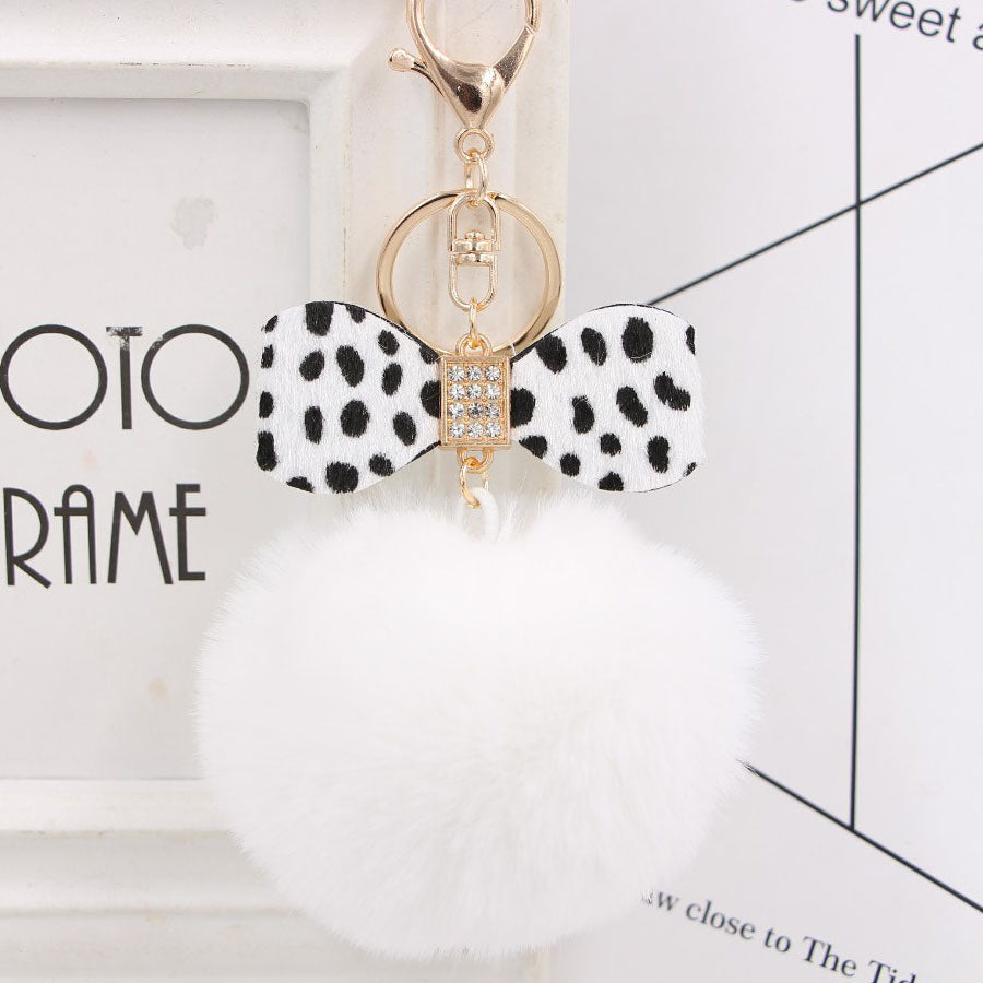 Leopard Bow Fur Ball Schoolbag Pendant Key Chain