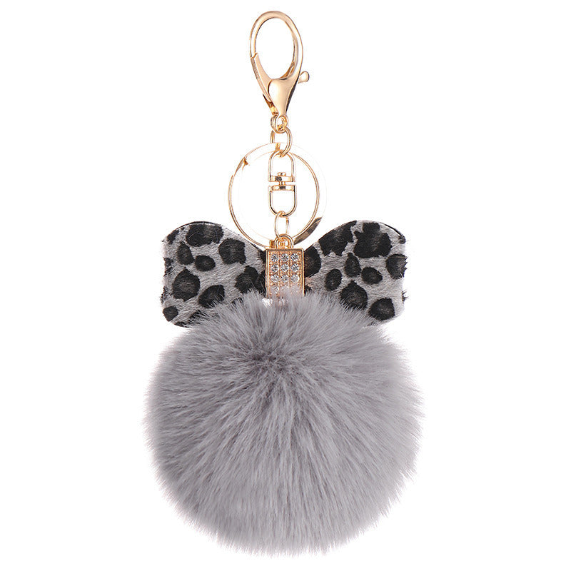 Leopard Bow Fur Ball Schoolbag Pendant Key Chain