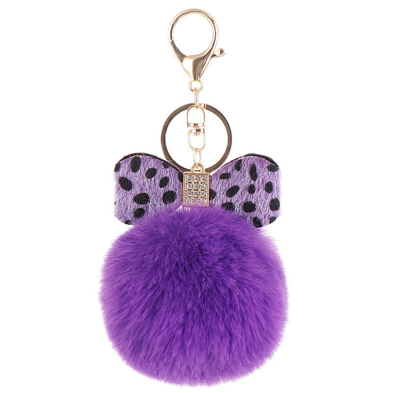 Leopard Bow Fur Ball Schoolbag Pendant Key Chain