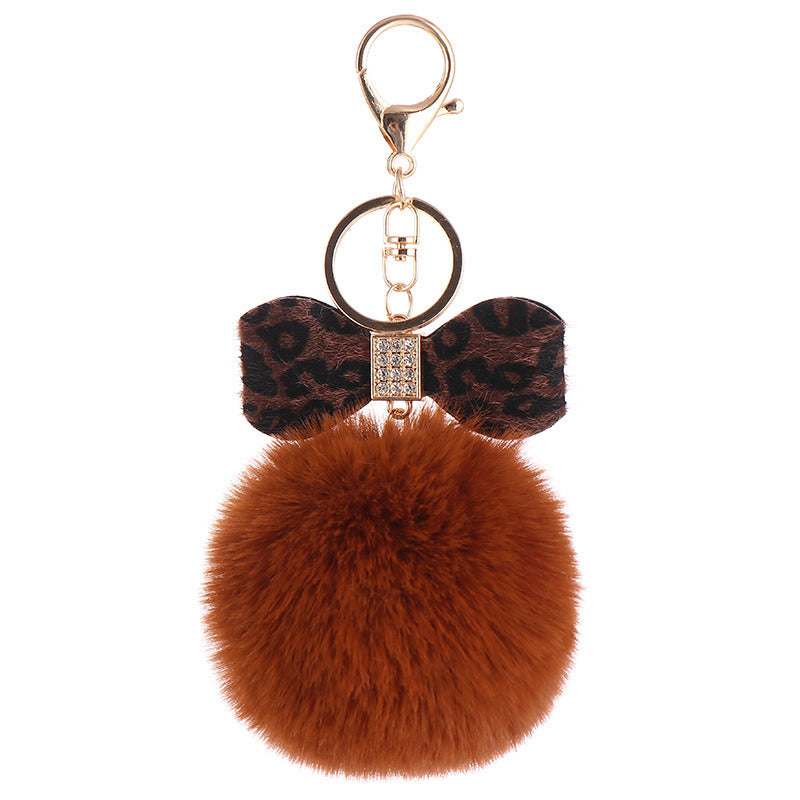 Leopard Bow Fur Ball Schoolbag Pendant Key Chain