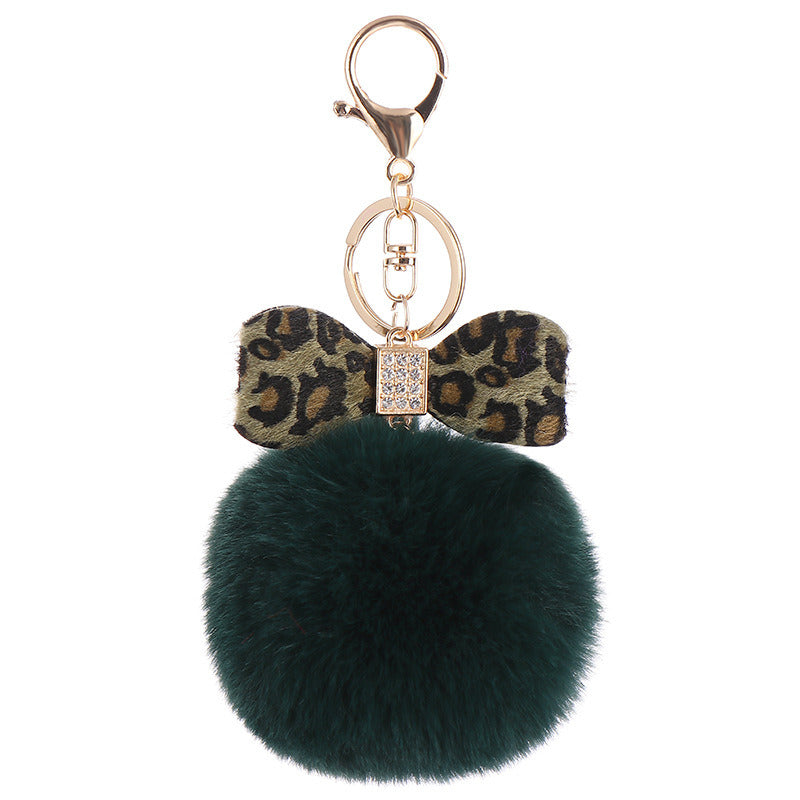 Leopard Bow Fur Ball Schoolbag Pendant Key Chain