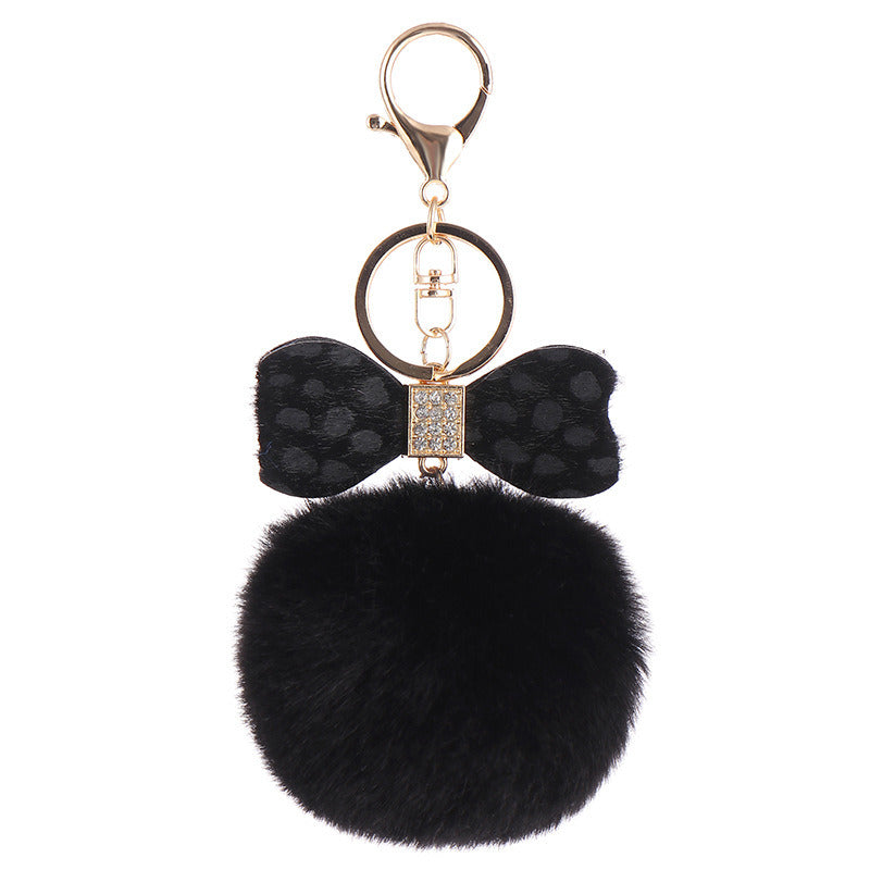 Leopard Bow Fur Ball Schoolbag Pendant Key Chain