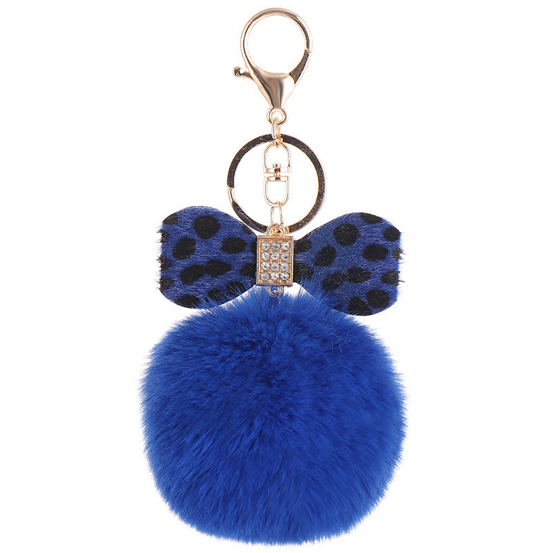 Leopard Bow Fur Ball Schoolbag Pendant Key Chain