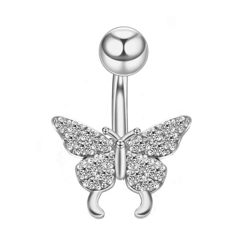 Stainless Steel Navel Ring Butterfly Zircon Body Piercing Ornament