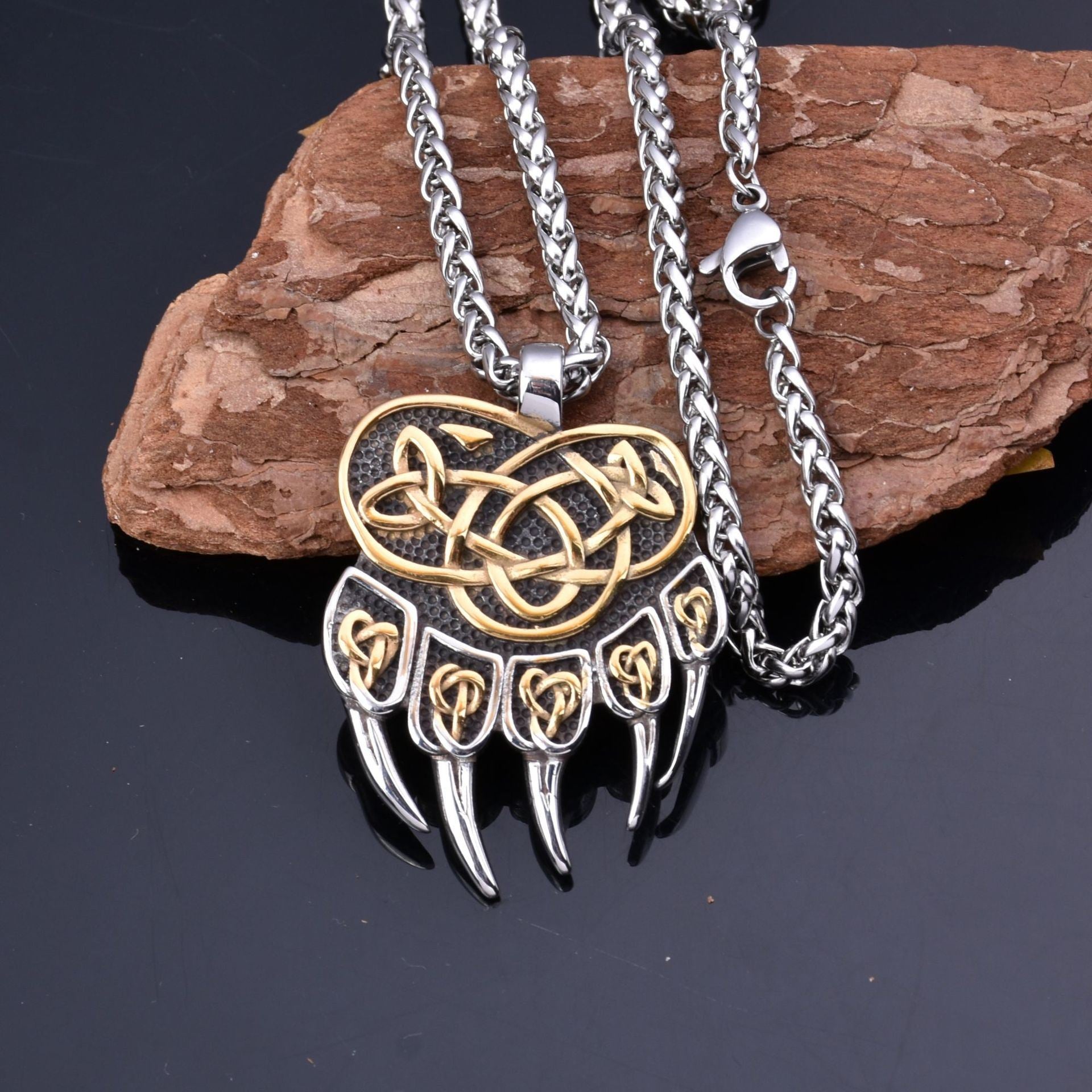 Asgard Crafted Handcrafted Stainless Steel Bear Paw Pendant Chain