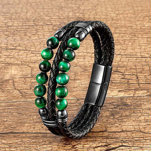 Men's Leather Rope Beaded Bracelet Fashion Three Layers