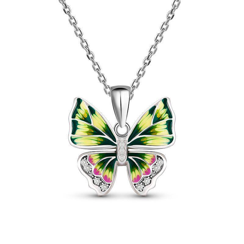 Colorful Butterfly Drop Oil Slightly Inlaid With White Stone Necklace