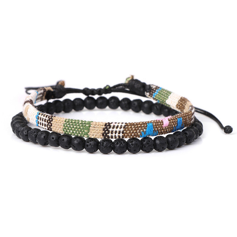 Men's Lava Volcanic Rock Bohemian Woven Bracelet Combination