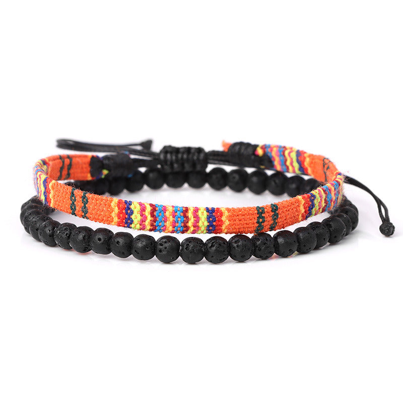 Men's Lava Volcanic Rock Bohemian Woven Bracelet Combination