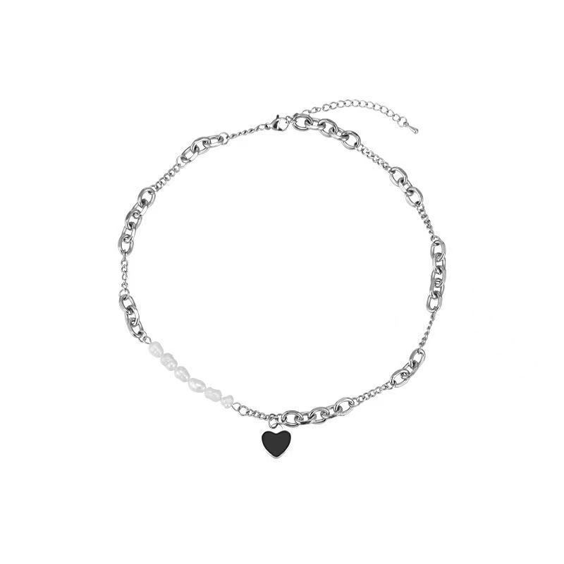 Light Luxury Zircon Black Love Splicing Necklace With High Sense And Small Design Collar Chain
