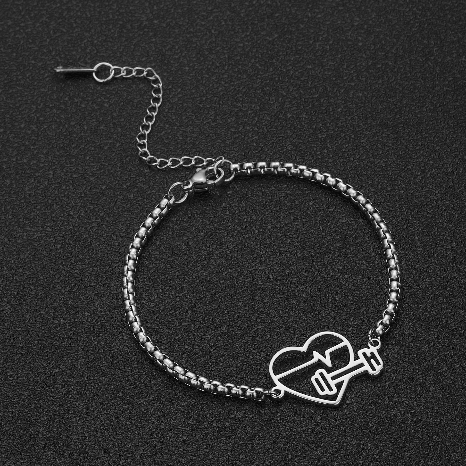 Love ECG Pattern Pendant Stainless Steel Bracelet