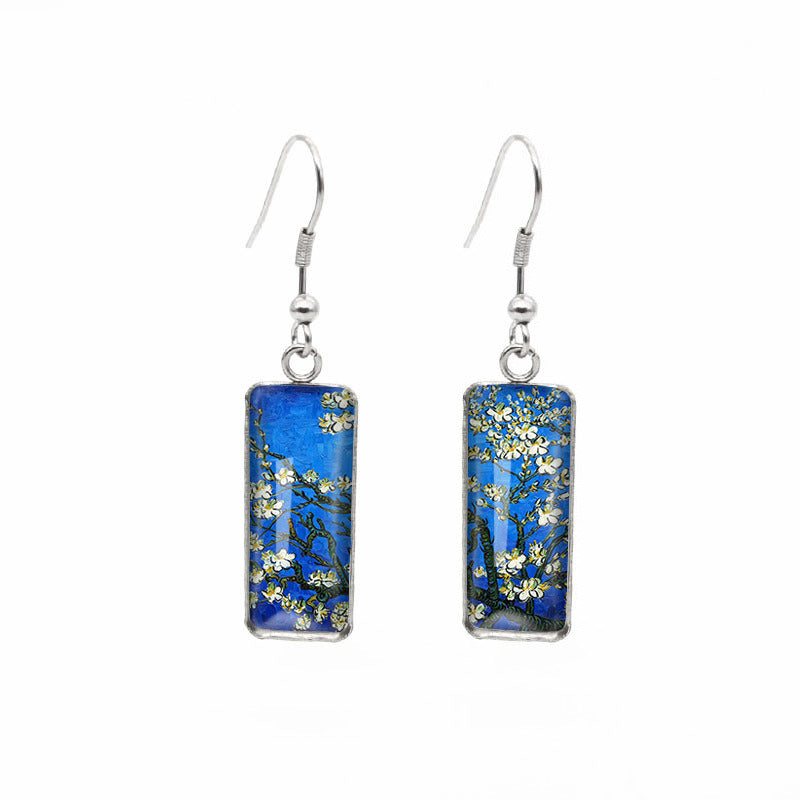 Stainless Steel Studs Van Gogh Painting Blooming Apricot Flower Earrings Jewelry Popular Eardrops