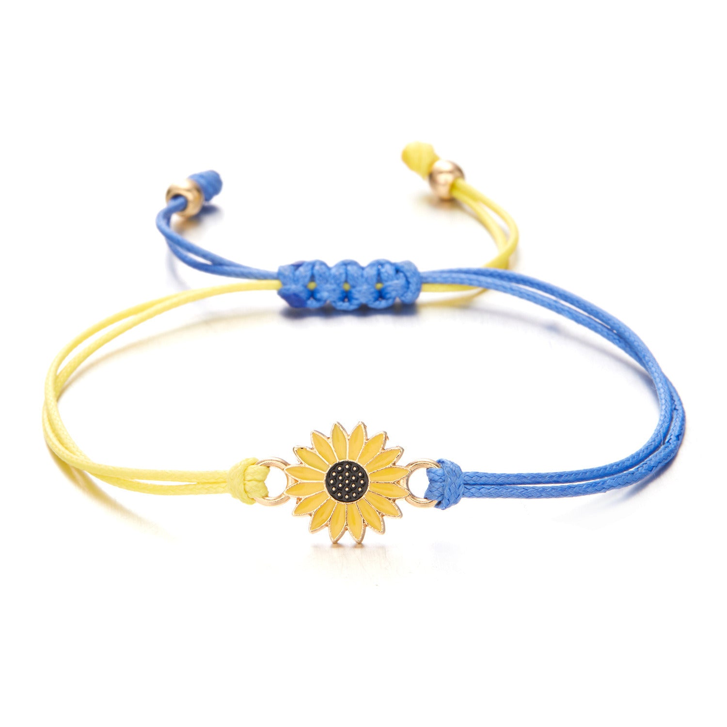 Sunflower Patchwork Color Men's And Women's Adjustable Yellow And Blue Bracelet Sunflower Braided