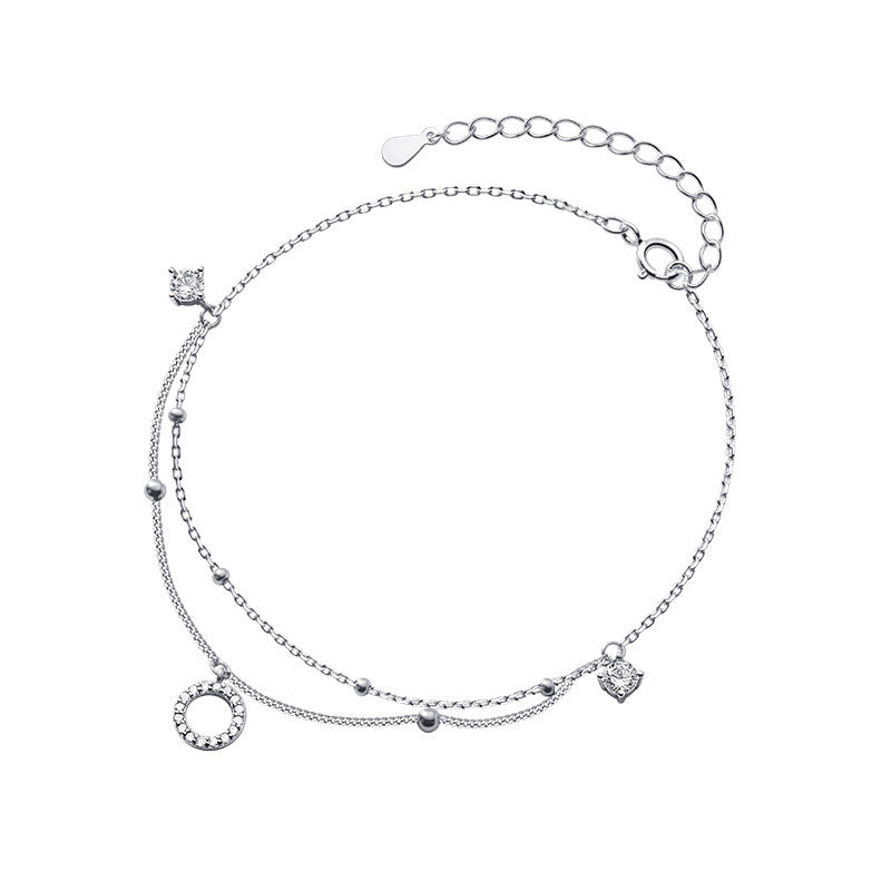 Silver Diamond Ring Anklet Double Layer Simple